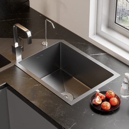 HMR - 34" Modern Drop In Butterfly Corner Kitchen Sink Double Bowls Stainless Steel in Black