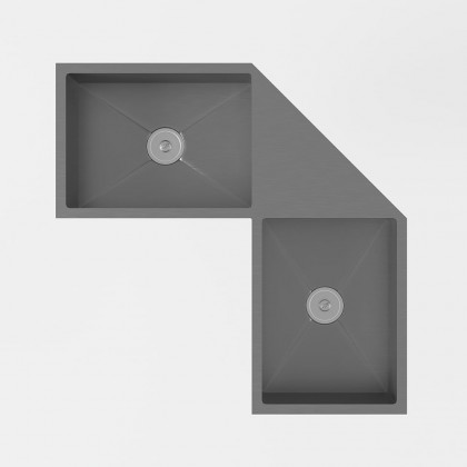 HMR - 34" Modern Drop In Butterfly Corner Kitchen Sink Double Bowls Stainless Steel in Black