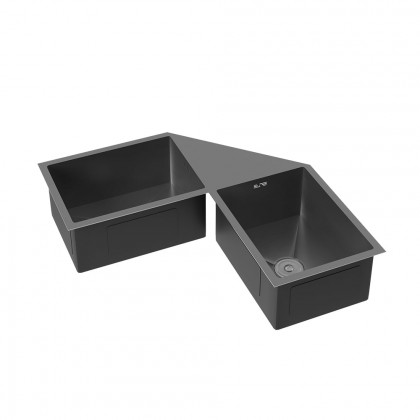 HMR - 34" Modern Drop In Butterfly Corner Kitchen Sink Double Bowls Stainless Steel in Black