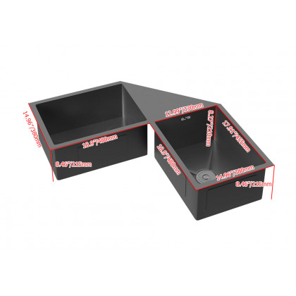 HMR - 34" Modern Drop In Butterfly Corner Kitchen Sink Double Bowls Stainless Steel in Black