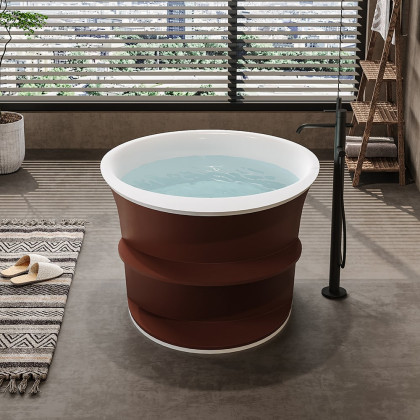 HMR - 47" Japanese Round Freestanding Soaking Bathtub with Storage White 70-Gallon Capacity