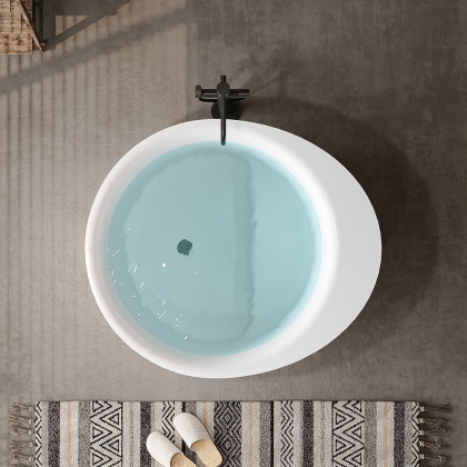 HMR - 47" Japanese Round Freestanding Soaking Bathtub with Storage White 70-Gallon Capacity