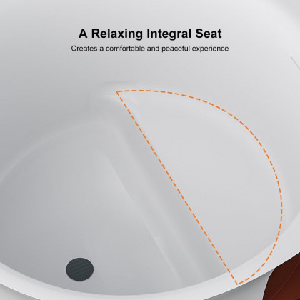 HMR - 47" Japanese Round Freestanding Soaking Bathtub with Storage White 70-Gallon Capacity