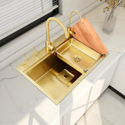 HMR - 31.5" Gold Drop-in Workstation Kitchen Sink with Accessories Single Bowl Stainless Steel