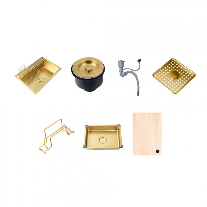 HMR - 31.5" Gold Drop-in Workstation Kitchen Sink with Accessories Single Bowl Stainless Steel