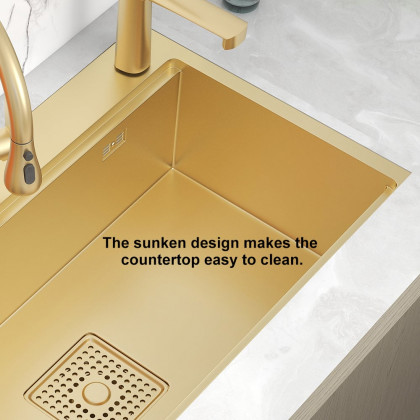 HMR - 31.5" Gold Drop-in Workstation Kitchen Sink with Accessories Single Bowl Stainless Steel