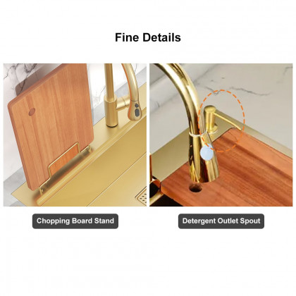 HMR - 31.5" Gold Drop-in Workstation Kitchen Sink with Accessories Single Bowl Stainless Steel