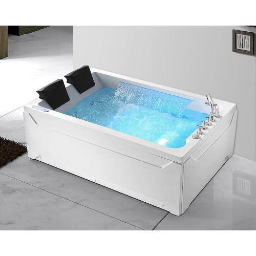 HMR 73'' Double Bathtub with Massage & Ambient Lighting - White, Heated: Yes