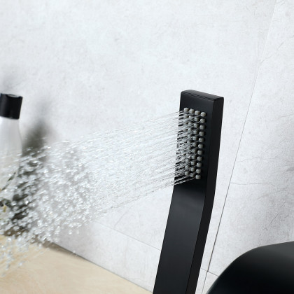 HMR - Modern Deck Mounted Waterfall Black Roman Tub Faucet & Hand Shower