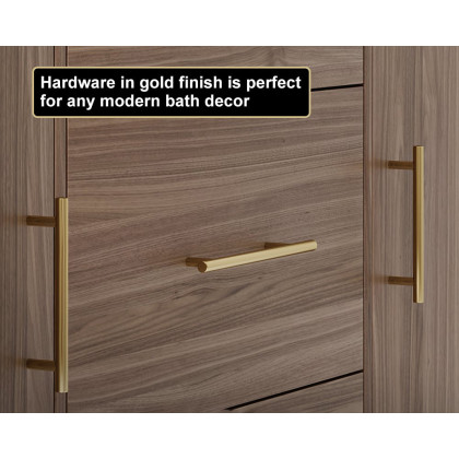 HMR 39" Modern Sintered Stone Top Bathroom Vanity Set with Sink - Walnut/Gold, Freestanding