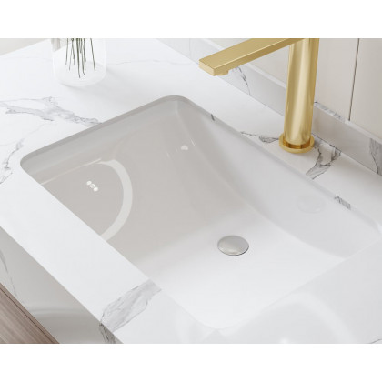 HMR 39" Modern Sintered Stone Top Bathroom Vanity Set with Sink - Walnut/Gold, Freestanding