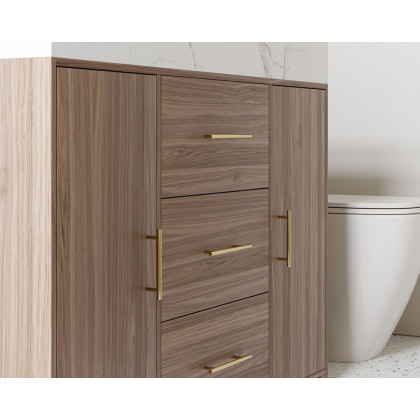 HMR 39" Modern Sintered Stone Top Bathroom Vanity Set with Sink - Walnut/Gold, Freestanding