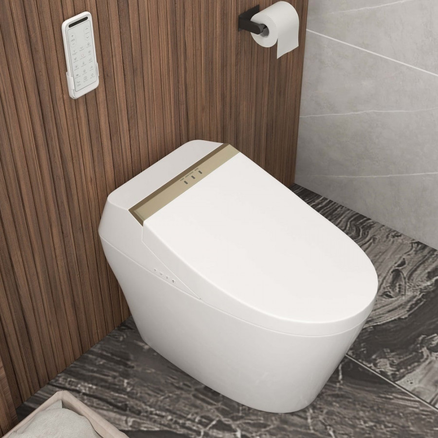 HMR - Set of 2 Elongated Smart Toilet Floor Mounted Automatic Toilet Self-Clean