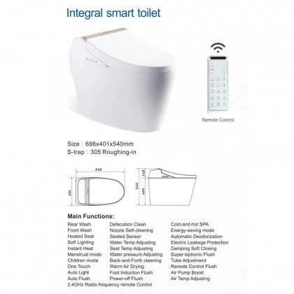 HMR - Set of 2 Elongated Smart Toilet Floor Mounted Automatic Toilet Self-Clean