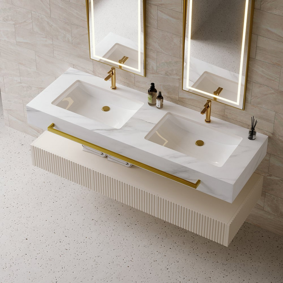 HMR - Bathroom Vanity Series 55.1" Modern Floating Bathroom Vanity White with Double Sinks