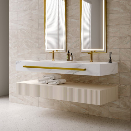 HMR - Bathroom Vanity Series 55.1" Modern Floating Bathroom Vanity White with Double Sinks