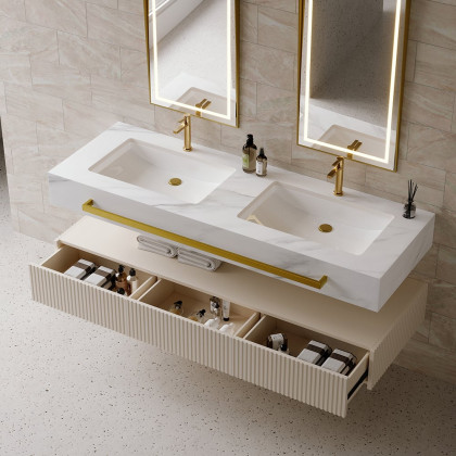 HMR - Bathroom Vanity Series 55.1" Modern Floating Bathroom Vanity White with Double Sinks