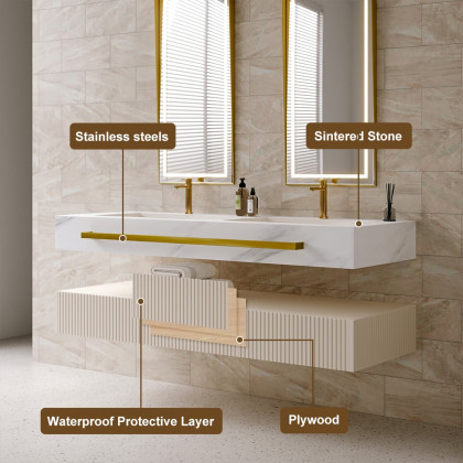HMR - Bathroom Vanity Series 55.1" Modern Floating Bathroom Vanity White with Double Sinks