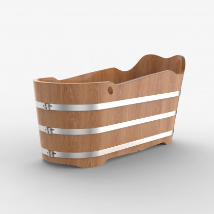HMR - 59" Japanese Modern Oval Freestanding Oak Wood Soaking Bathtub Natural