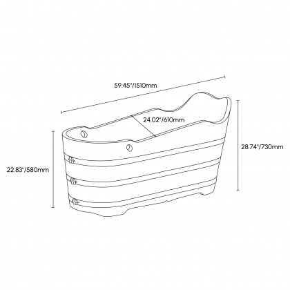 HMR - 59" Japanese Modern Oval Freestanding Oak Wood Soaking Bathtub Natural