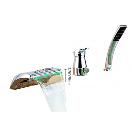 HMR - Waterfall Deck-Mount Modern Tub Faucet with Handshower in Chrome