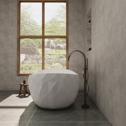 HMR - 64" Modern Oval Diamond-Cut Freestanding Soaking Bathtub White 95.1-Gallon Capacity