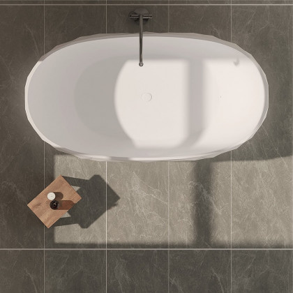 HMR - 64" Modern Oval Diamond-Cut Freestanding Soaking Bathtub White 95.1-Gallon Capacity