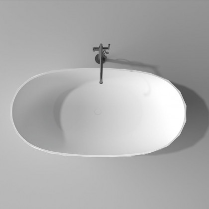 HMR - 64" Modern Oval Diamond-Cut Freestanding Soaking Bathtub White 95.1-Gallon Capacity