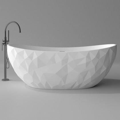 HMR - 64" Modern Oval Diamond-Cut Freestanding Soaking Bathtub White 95.1-Gallon Capacity