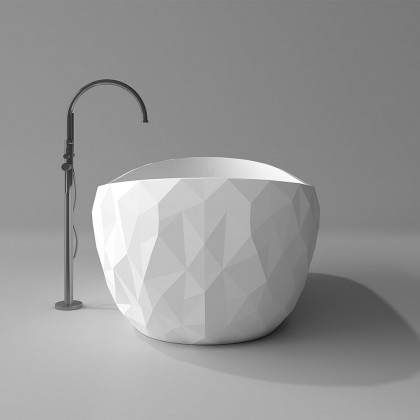HMR - 64" Modern Oval Diamond-Cut Freestanding Soaking Bathtub White 95.1-Gallon Capacity