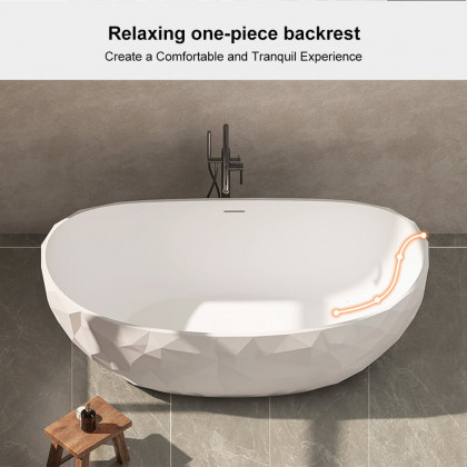 HMR - 64" Modern Oval Diamond-Cut Freestanding Soaking Bathtub White 95.1-Gallon Capacity