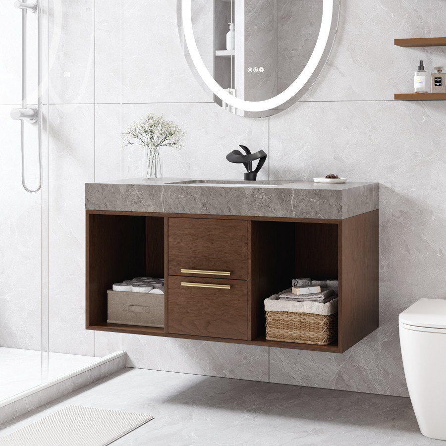 HMR Modern 39" Bathroom Vanity Set with Sink - Walnut