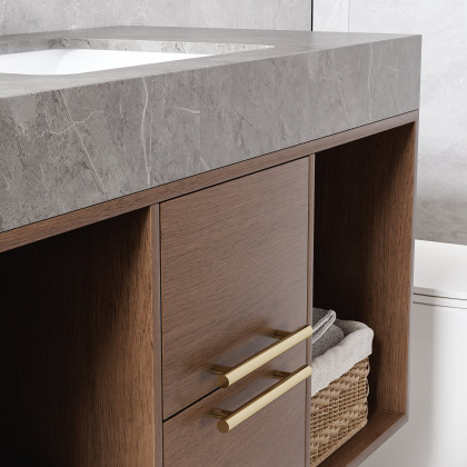 HMR Modern 39" Bathroom Vanity Set with Sink - Walnut