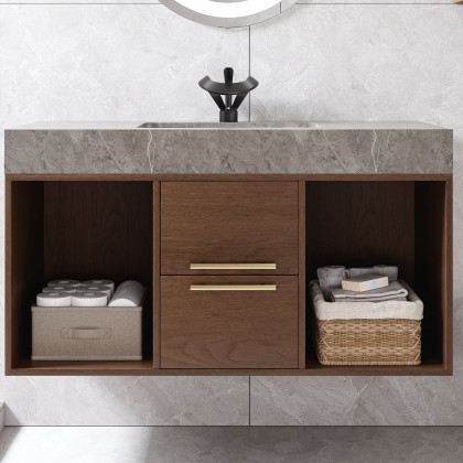 HMR Modern 39" Bathroom Vanity Set with Sink - Walnut