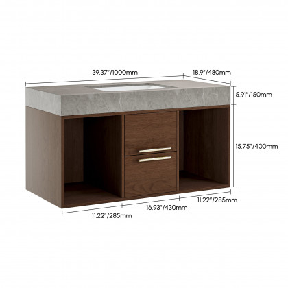 HMR Modern 39" Bathroom Vanity Set with Sink - Walnut