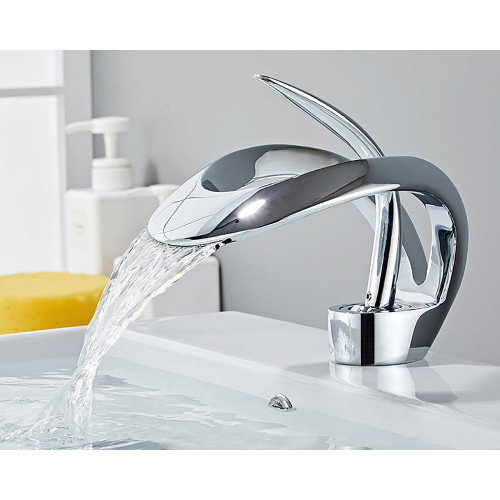 HMR Waterfall Bathroom Sink Faucet Single Handle Solid Brass - Chrome