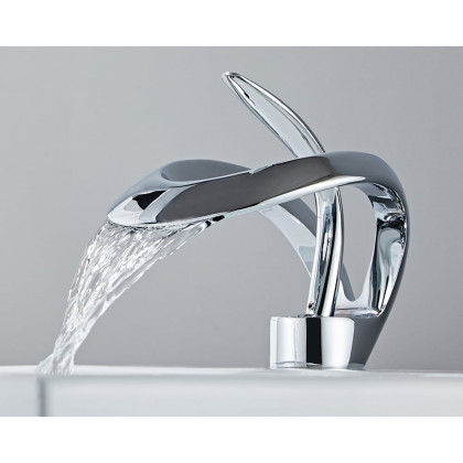 HMR Waterfall Bathroom Sink Faucet Single Handle Solid Brass - Chrome