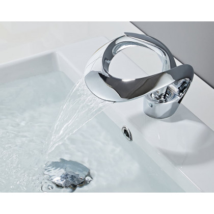 HMR Waterfall Bathroom Sink Faucet Single Handle Solid Brass - Chrome