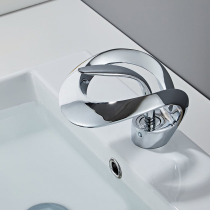 HMR Waterfall Bathroom Sink Faucet Single Handle Solid Brass - Chrome