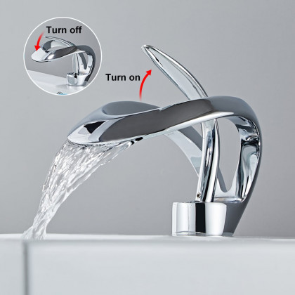 HMR Waterfall Bathroom Sink Faucet Single Handle Solid Brass - Chrome