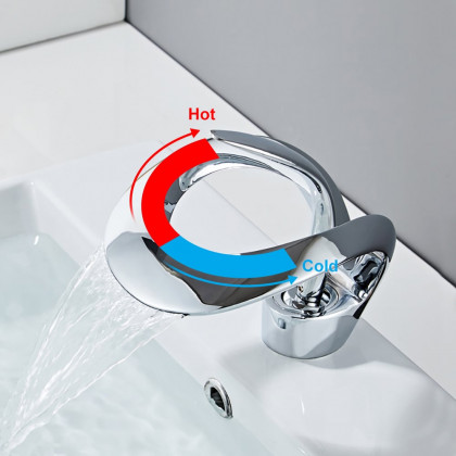 HMR Waterfall Bathroom Sink Faucet Single Handle Solid Brass - Chrome
