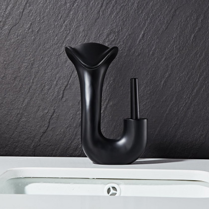 HMR - Modern Elegant Waterfall Bathroom Sink Faucet Single Handle Solid Brass in Black
