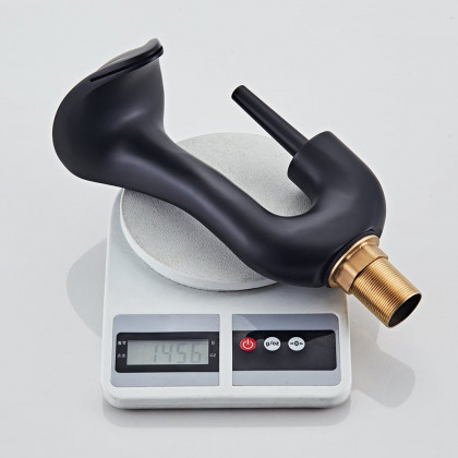 HMR - Modern Elegant Waterfall Bathroom Sink Faucet Single Handle Solid Brass in Black