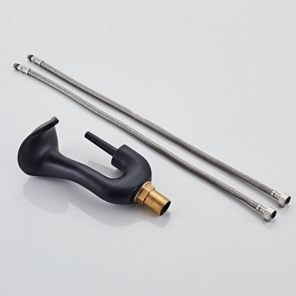 HMR - Modern Elegant Waterfall Bathroom Sink Faucet Single Handle Solid Brass in Black