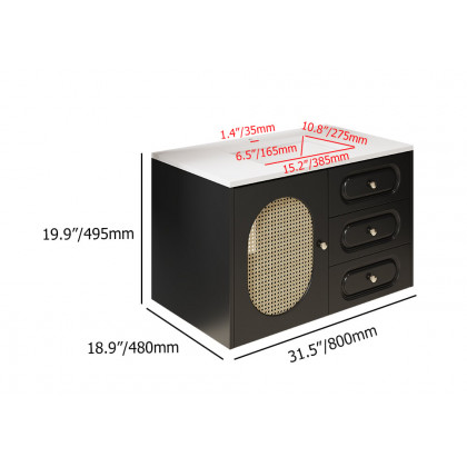 HMR - 31" Black Floating Bathroom Vanity Set Undermount Ceramic Sink with Rattan Door Cabinet
