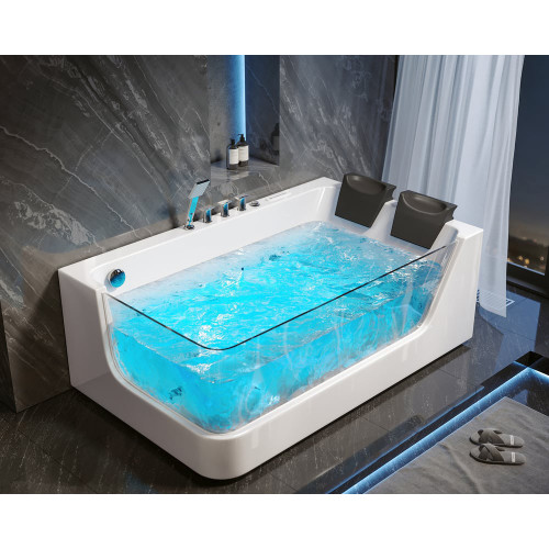 HMR 71'' Double Massage Bathtub with Ambient Lighting and Thermostat Control - White