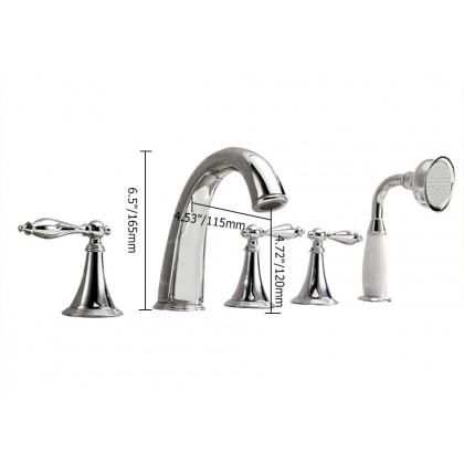HMR - Deck Mounted Roman Bathtub Faucet with Handshower Solid Brass