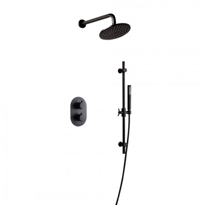 HMR - Modern 12" Black Wall Mounted Rain Shower System with Rainfall Shower Head Solid Brass