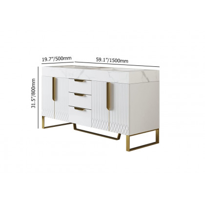 HMR Aro Freestanding Single Sink Bathroom Vanity Drawers Doors Faux Marble Top - White & Gold, Freestanding, Double