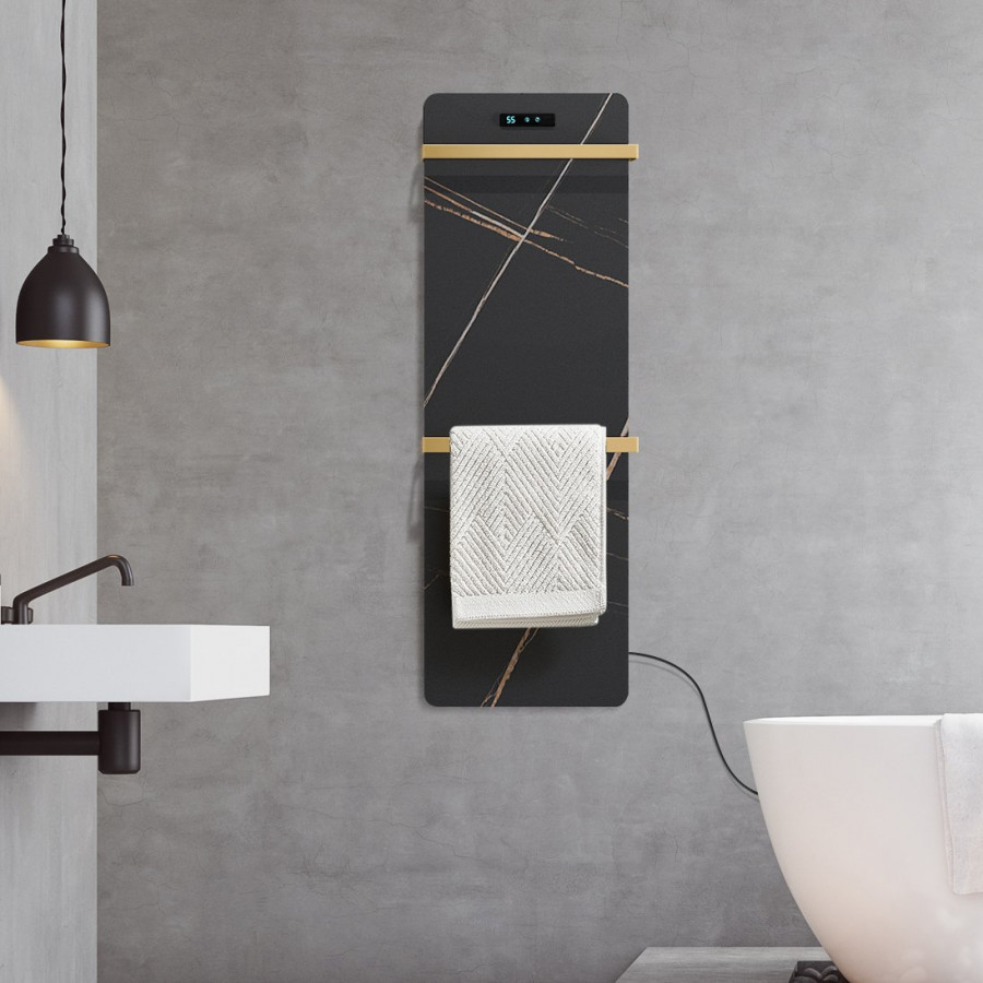 HMR - Black Sintered Stone Heated Towel Rack Electric Towel Warmer & Drying Rack with Timer